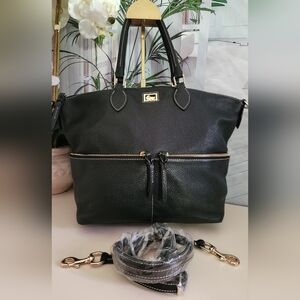 Dooney & Bourke Black Pebbled Leather Bag With Crossbody Strap